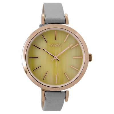 OOZOO Timepieces C9235 ladies watch with rose gold metallic frame and grey leather strap