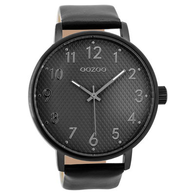 OOZOO Timepieces C9404 unisex ρολόι XL με μαύρη μεταλλική κάσα και μαύρο δερμάτινο λουράκι