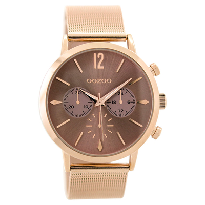 OOZOO Timepieces C9468 unisex watch with rose gold metallic frame and metal band