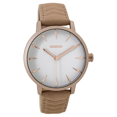 OOZOO Timepieces C9507 γυναικείο ρολόι με ροζ γκρι μεταλλική κάσα και ροζ γκρι δερμάτινο λουράκι