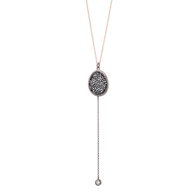 Oxette Sterling Silver Necklace 01X05-02153 with Rose Gold and Dark Grey Plating and Precious Stones (Quartz Crystals)