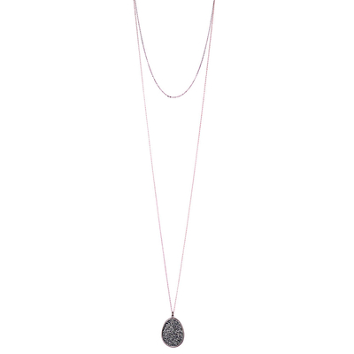 Oxette Sterling Silver Necklace 01X05-02155 with Rose Gold and Dark Grey Plating and Precious Stones (Quartz Crystals)