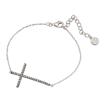 Oxette Sterling Silver Bracelet Cross 02X01-02917 with Platinum Plating and Precious Stones (Zirconia)