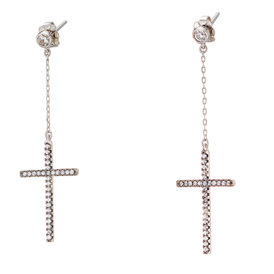 Oxette Sterling Silver Earrings 03X01-02571 Cross with Platinum Plating and Precious Stones (Zirconia)
