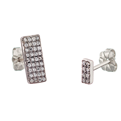 Oxette Sterling Silver Earrings 03X01-02572 Rectangle with Platinum Plating and Precious Stones (Zirconia)