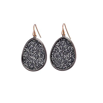 Oxette Sterling Silver Earrings 03X05-01869 with Dark Grey Platinum Plating and Precious Stones (Quartz Crystals)