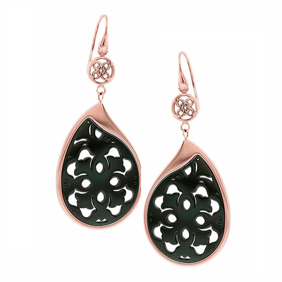 Oxette Stainless Steel Earrings 03X27-00224 with Ion Plated Rose Gold and Black