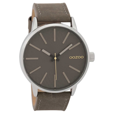 OOZOO Timepieces C9606 gents watch XL with silver metallic frame and dark blue leather strap