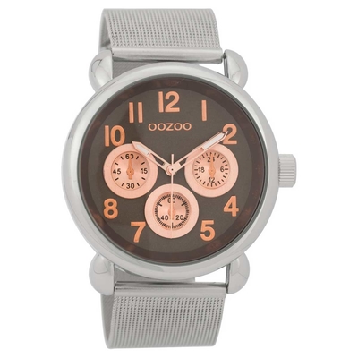 OOZOO Timepieces C9613 unisex watch with silver metallic frame and silver metal band