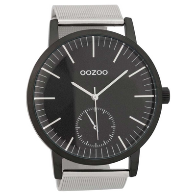 OOZOO Timepieces C9624 unisex watch with black metallic frame and silver metal band