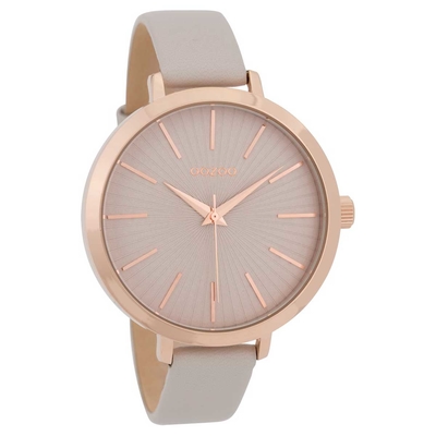 OOZOO Timepieces C9670 ladies watch with rose gold metallic frame and grey leather strap