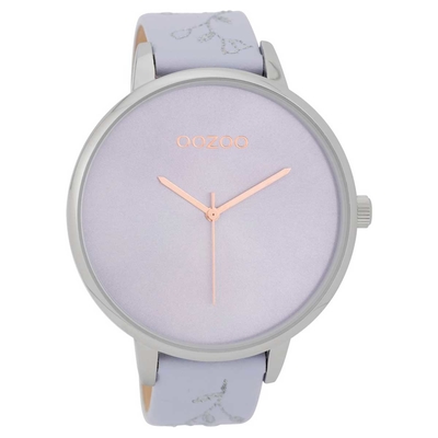 OOZOO Timepieces C9716 ladies watch with silver metallic frame and lilac leather strap
