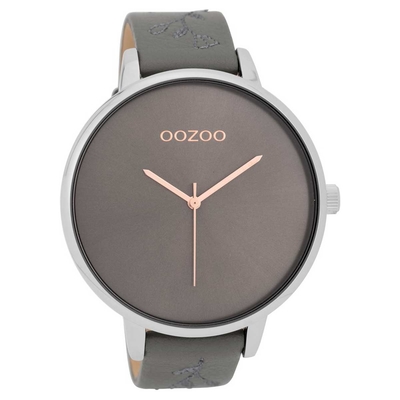 OOZOO Timepieces C9719 ladies watch with silver metallic frame and grey leather strap