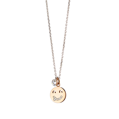 Loisir Stainless Steel Necklace 01L03-00449 emoji with Precious Stones (Quartz Crystals) and Ion Plated Rose Gold