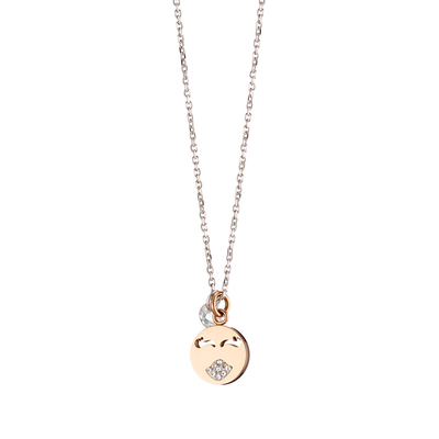 Loisir Stainless Steel Necklace 01L03-00450 emoji with Precious Stones (Quartz Crystals) and Ion Plated Rose Gold