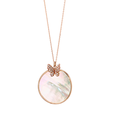 Loisir Necklace 01L15-00547 with Rose Gold Brass and Precious Stones (M.O.P. and Zirconia)