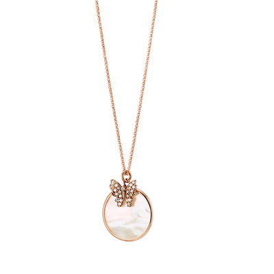Loisir Necklace 01L15-00548 with Rose Gold Brass and Precious Stones (M.O.P. and Zirconia)