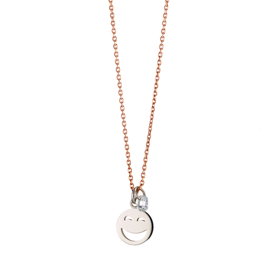 Loisir Stainless Steel Necklace 01L27-00673 emoji with Precious Stones (Quartz Crystals) and Ion Plated Rose Gold