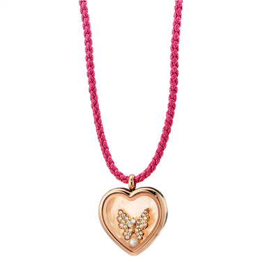 Loisir Stainless Steel Necklace 01L27-00689 Heart Locket with Precious Stones (Quartz Crystals) and Ion Plated Rose Gold