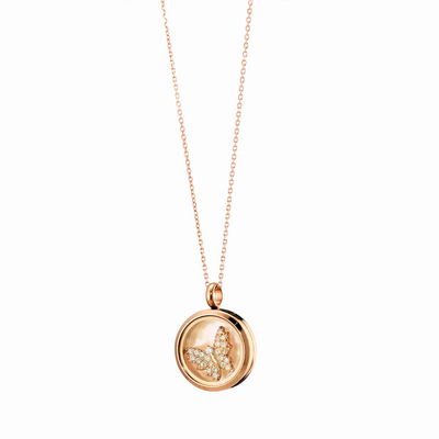Loisir Stainless Steel Necklace 01L27-00692 Butterfly Locket with Precious Stones (Quartz Crystals) and Ion Plated Rose Gold