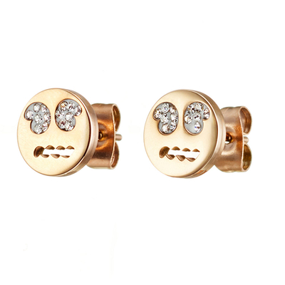 Loisir Stainless Steel Earrings 03L27-00514 Emoji with Ion Plated Rose Gold and Precious Stones (Quartz Crystals)