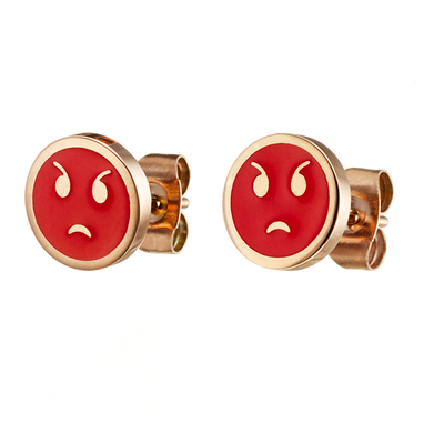 Loisir Stainless Steel Earrings 03L27-00517 Emoji with Ion Plated Rose Gold and Precious Stones (Enamel)