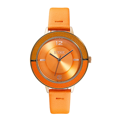Loisir Watch 11L65-00180 with rose gold case and leather strap.