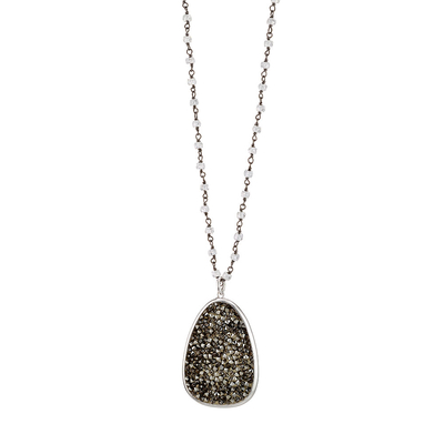 Oxette Sterling Silver Necklace 01X01-04566 rosarium with Platinum Plating and Precious Stones (Quartz Crystals)