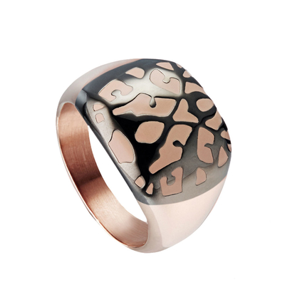 Oxette 04X03-00152 Rose Gold and Gun Metal Stainless Steel Ring with Precious Stones (Enamel)