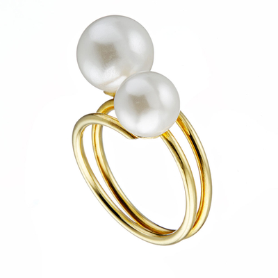 Oxette 04X05-01335 Sterling Silver Ring with Gold Plating and Precious Stones (Pearls)
