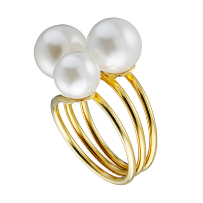 Oxette 04X05-01336 Sterling Silver Ring with Gold Plating and Precious Stones (Pearls)