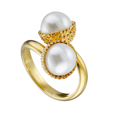 Oxette 04X05-01337 Sterling Silver Ring with Gold Plating and Precious Stones (Pearls)