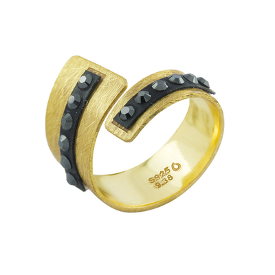 Oxette 04X05-01340 Sterling Silver Ring with Gold Plating and Precious Stones (Quartz Crystals)