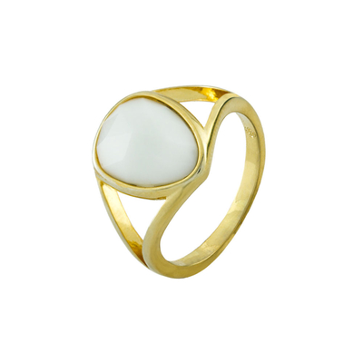 Oxette Ring 04X15-00058 with Gold Brass and Precious Stones (Quartz Crystals)