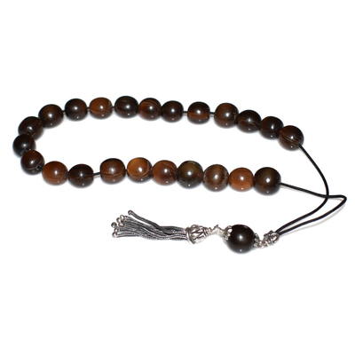 Worry beads (handmade) with Sterling Silver 925o and Precious Stones (Bull Horn). WB-HM-015 The beads diameter is 14 mm.