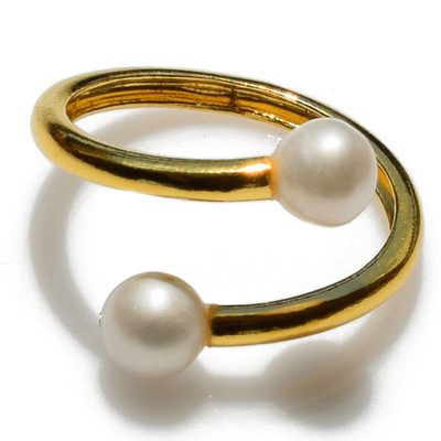 Handmade sterling silver ring Eight-Ring-RG-00698 with gold plating and semi-precious stones (pearls)