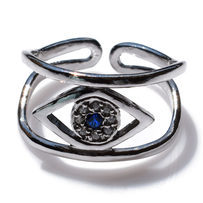 Handmade sterling silver ring Eight-Ring-RG-00712 eye with rhodium plating and semi-precious stones (cubic zirconia)