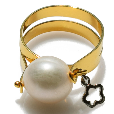 Handmade sterling silver ring Eight-Ring-RG-00719 with gold and rhodium plating and semi-precious stones (pearls)