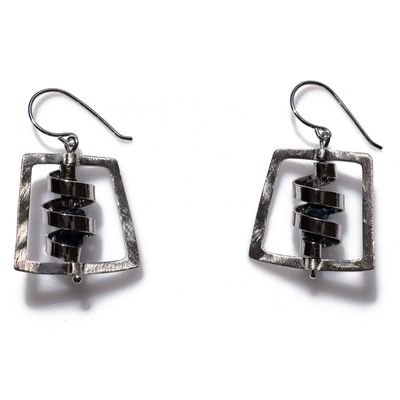 Handmade sterling silver earrings Eight-Earrings-ER-00399 with rhodium plating and semi-precious stones (quartz crystals)
