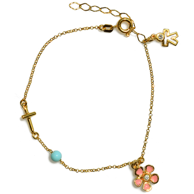 Handmade sterling silver bracelet Eight-Bracelet-BR-00031 cross flower with gold plating and semi-precious stones (turquoise)