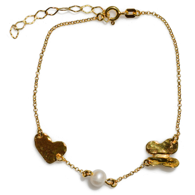 Χειροποίητο βραχιόλι Eight-Bracelet-BR-00033 καρδιά πεταλούδα από επιχρυσωμένο ασήμι 925ο με ημιπολύτιμες πέτρες (πέρλες)