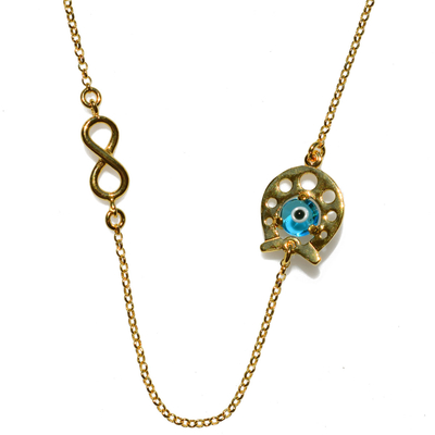 Handmade sterling silver necklace Eight-Necklace-NK-00402 horseshoe infinity with gold plating and semi-precious stones (eye)