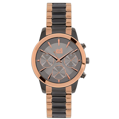 Visetti ladies watch PE-498GUR with dark grey and rose gold stainless steel frame and band