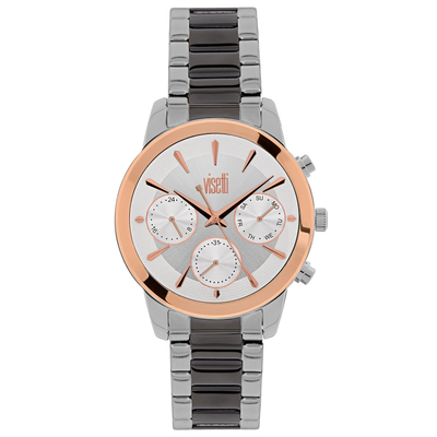 Visetti ladies watch PE-498SGR with silver and dark grey stainless steel frame and band