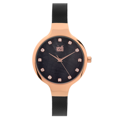 Visetti γυναικείο ρολόι RI-351RB με ροζ χρυσή και μαύρη ατσάλινη κάσα και μπρασελέ