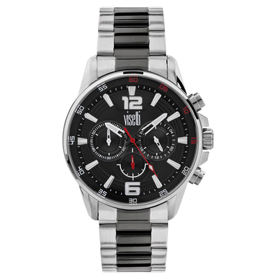 Visetti mens watch WN-689SBB with silver and black stainless steel frame and band