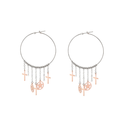 Loisir Stainless Steel Earrings 03L03-00177 hoops with various rose gold elements