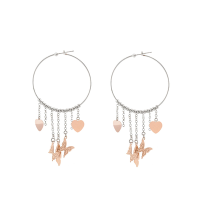 Loisir Stainless Steel Earrings 03L03-00189 hoops with various rose gold elements