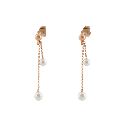 Loisir Earrings 03L15-00361 long with Rose Gold Brass and semi precious stones (pearls)