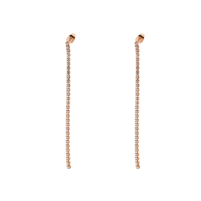 Loisir Earrings 03L15-00388 long with Rose Gold Brass and semi precious stones (quartz crystals)